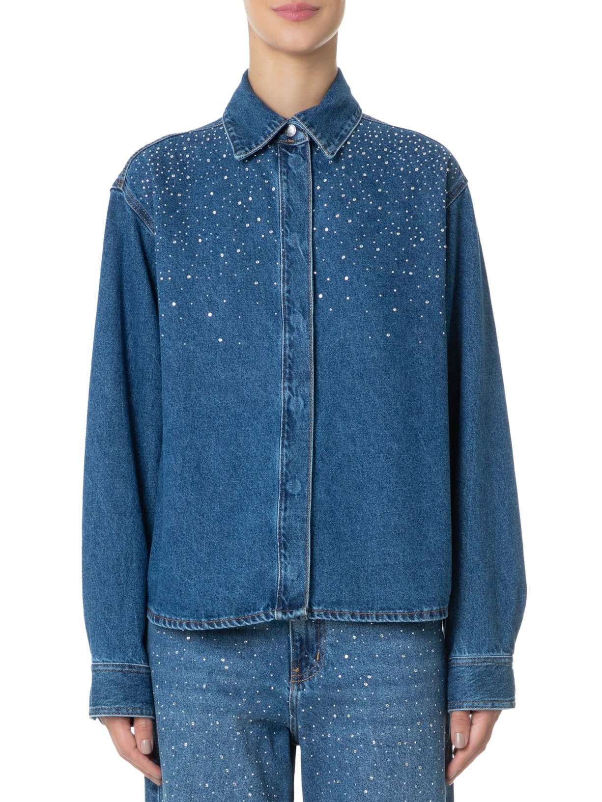 Camisa Feminina Jeans Overboy Cristais Azul Animale Jeans