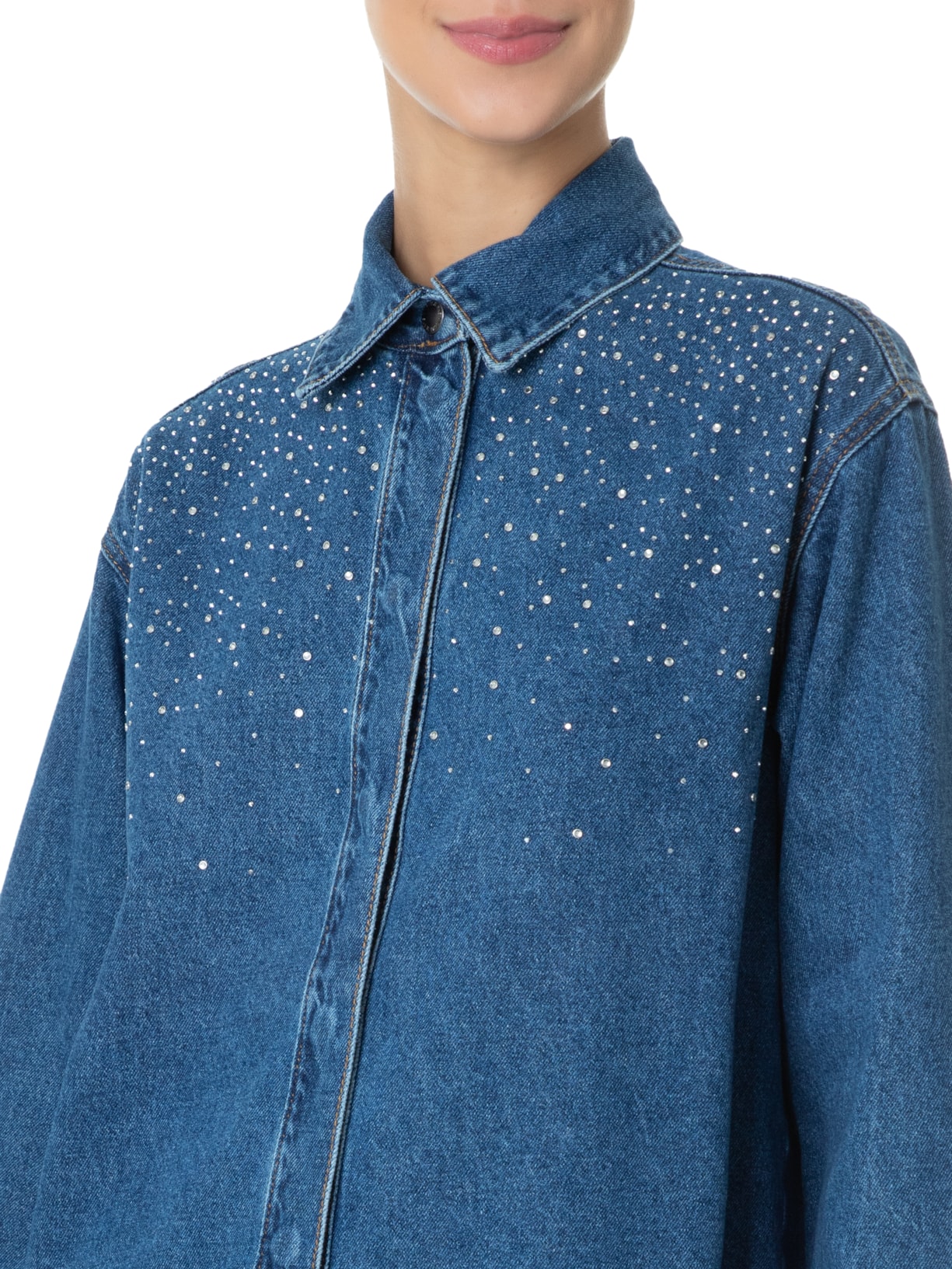 Camisa Feminina Jeans Overboy Cristais Azul Animale Jeans
