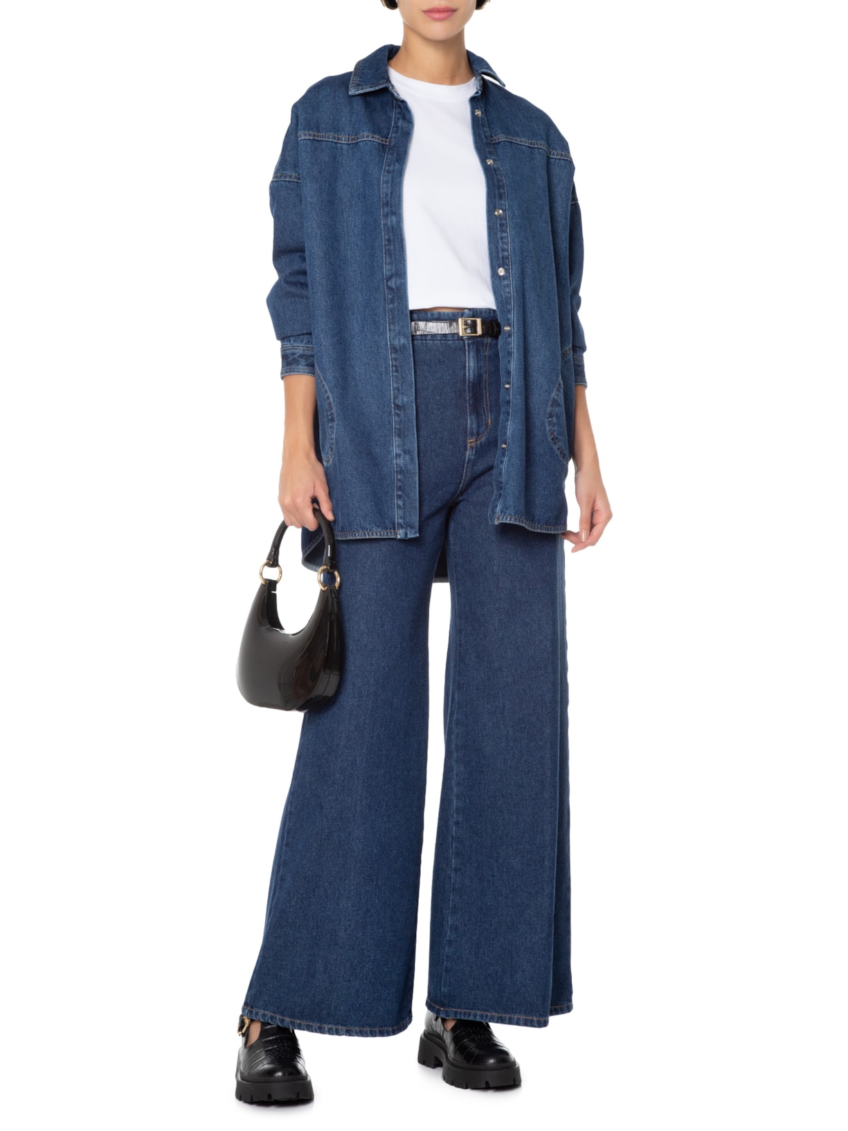 Camisa Feminina Jeans Oversized Pala Azul Andrea Marques