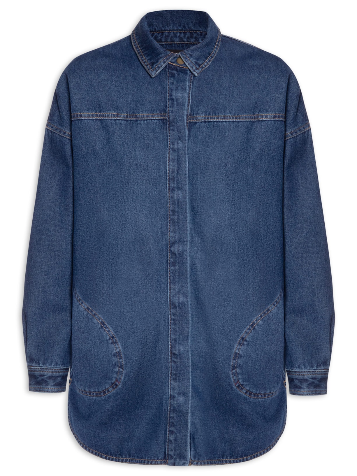 Camisa Feminina Jeans Oversized Pala Azul Andrea Marques