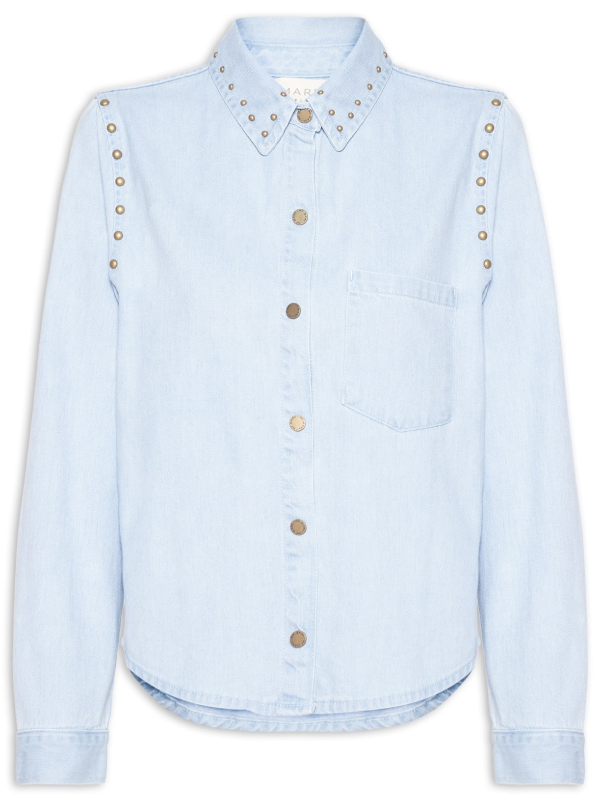 Camisa Feminina Jeans Rebites Gola E Cava – Azul Maria Filó