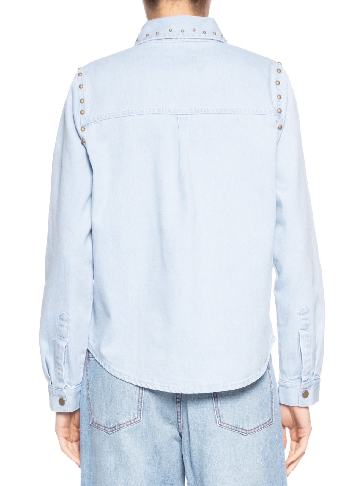 Camisa Feminina Jeans Rebites Gola E Cava – Azul Maria Filó
