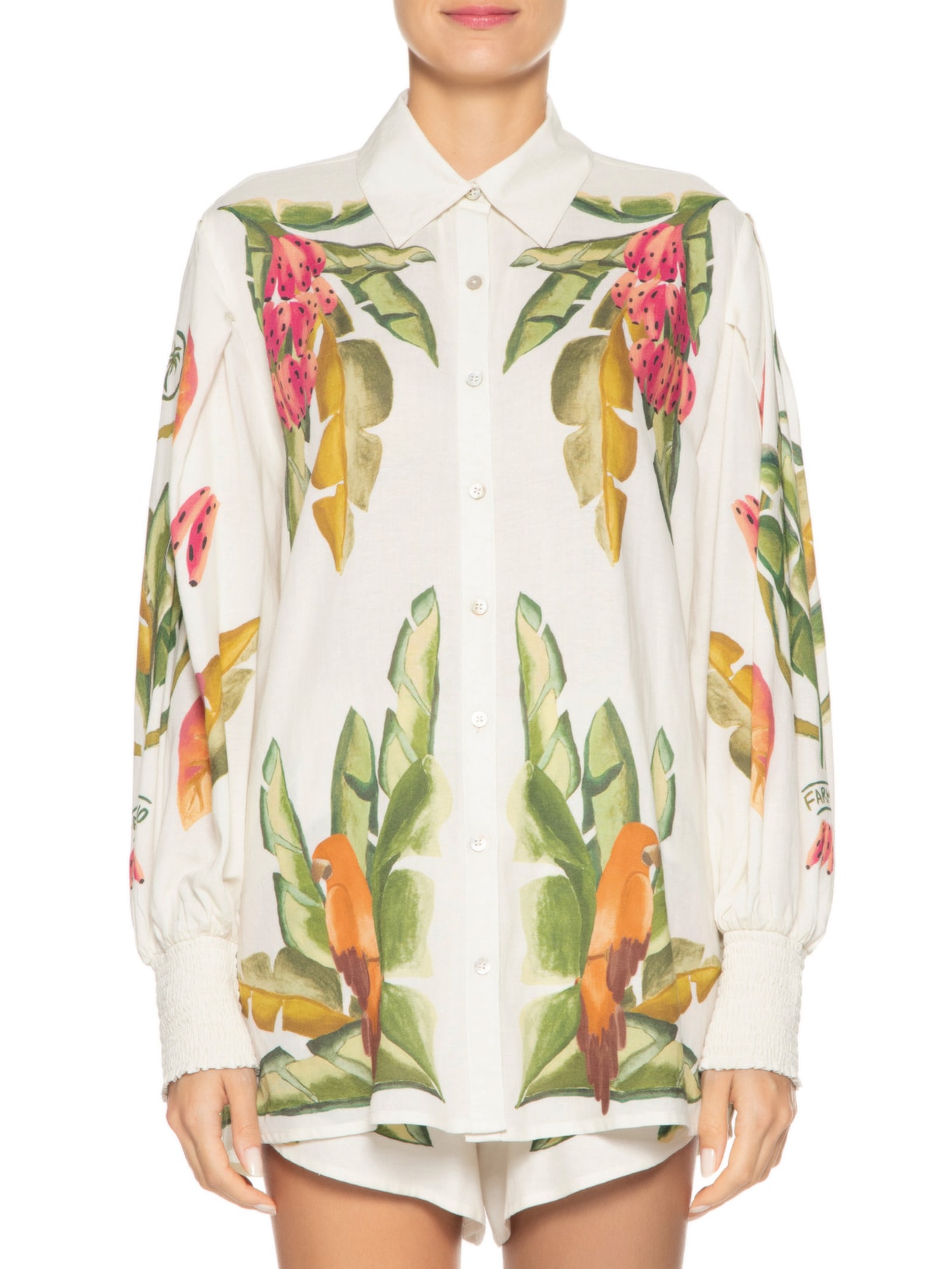 Camisa Feminina Lenço Folhagem de Verão Off White Farm