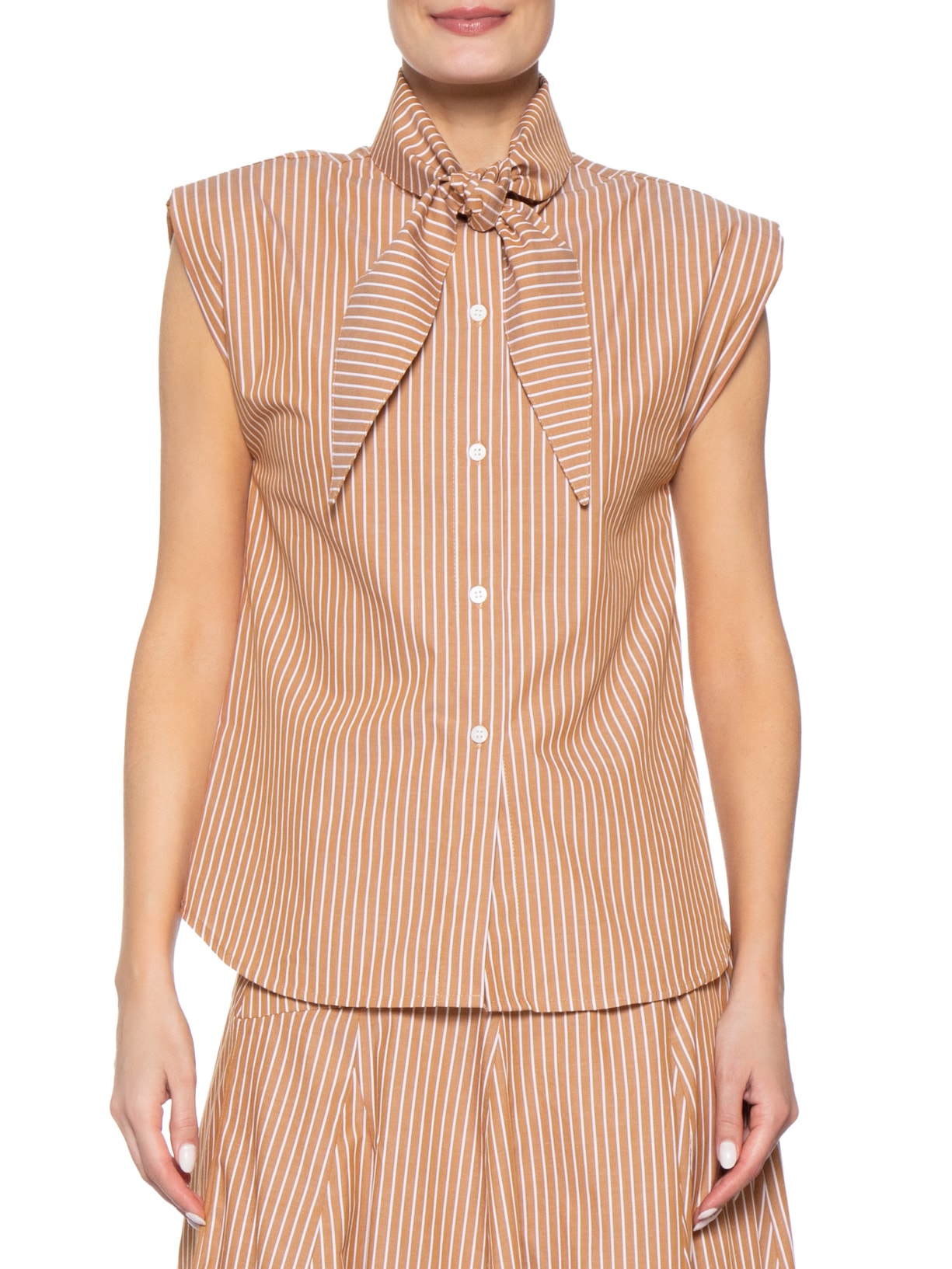 Camisa Feminina Lenço Listrada Marrom '2Essential