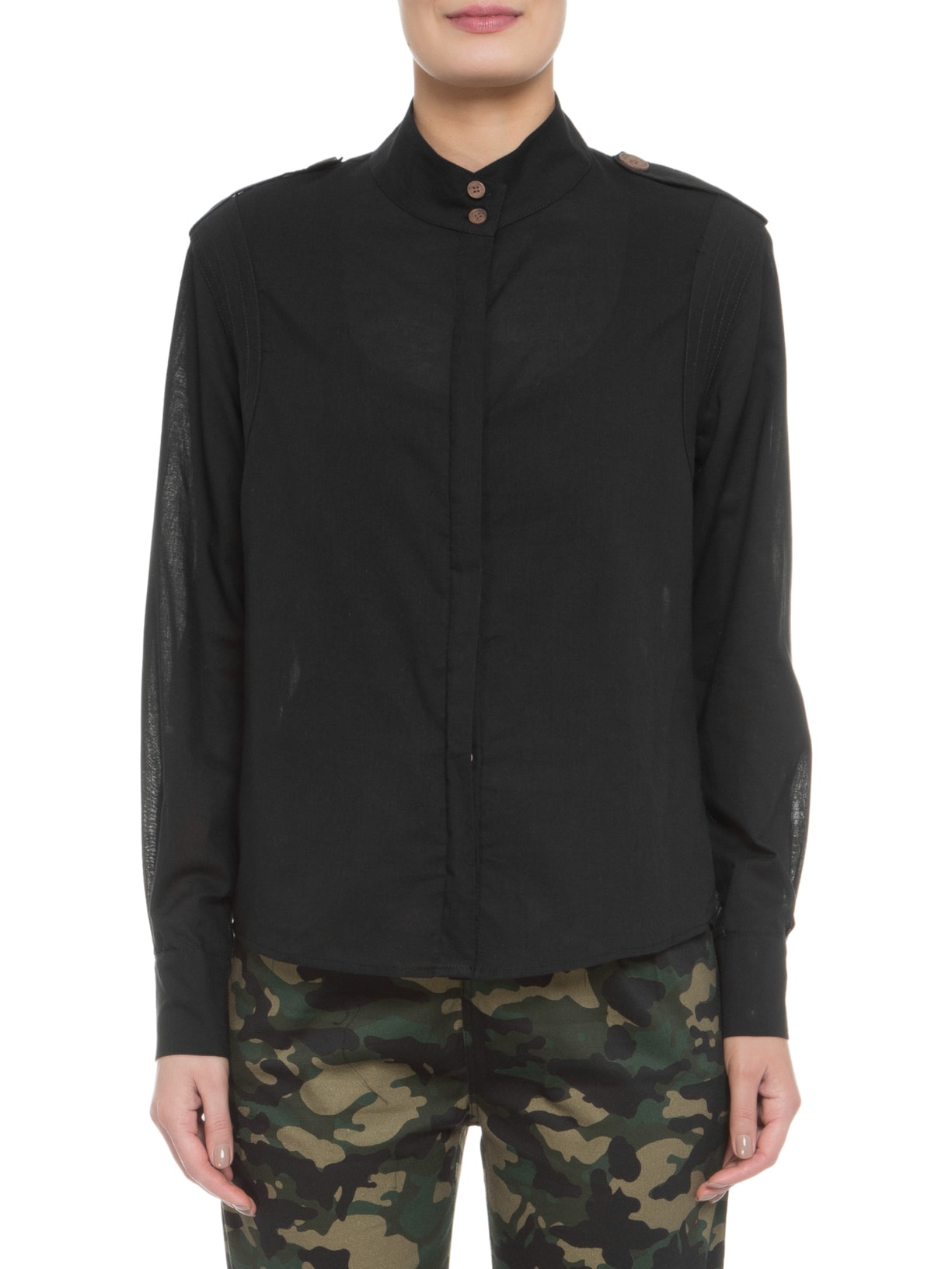 Camisa Feminina Lica Manga Longa Preto Pade D