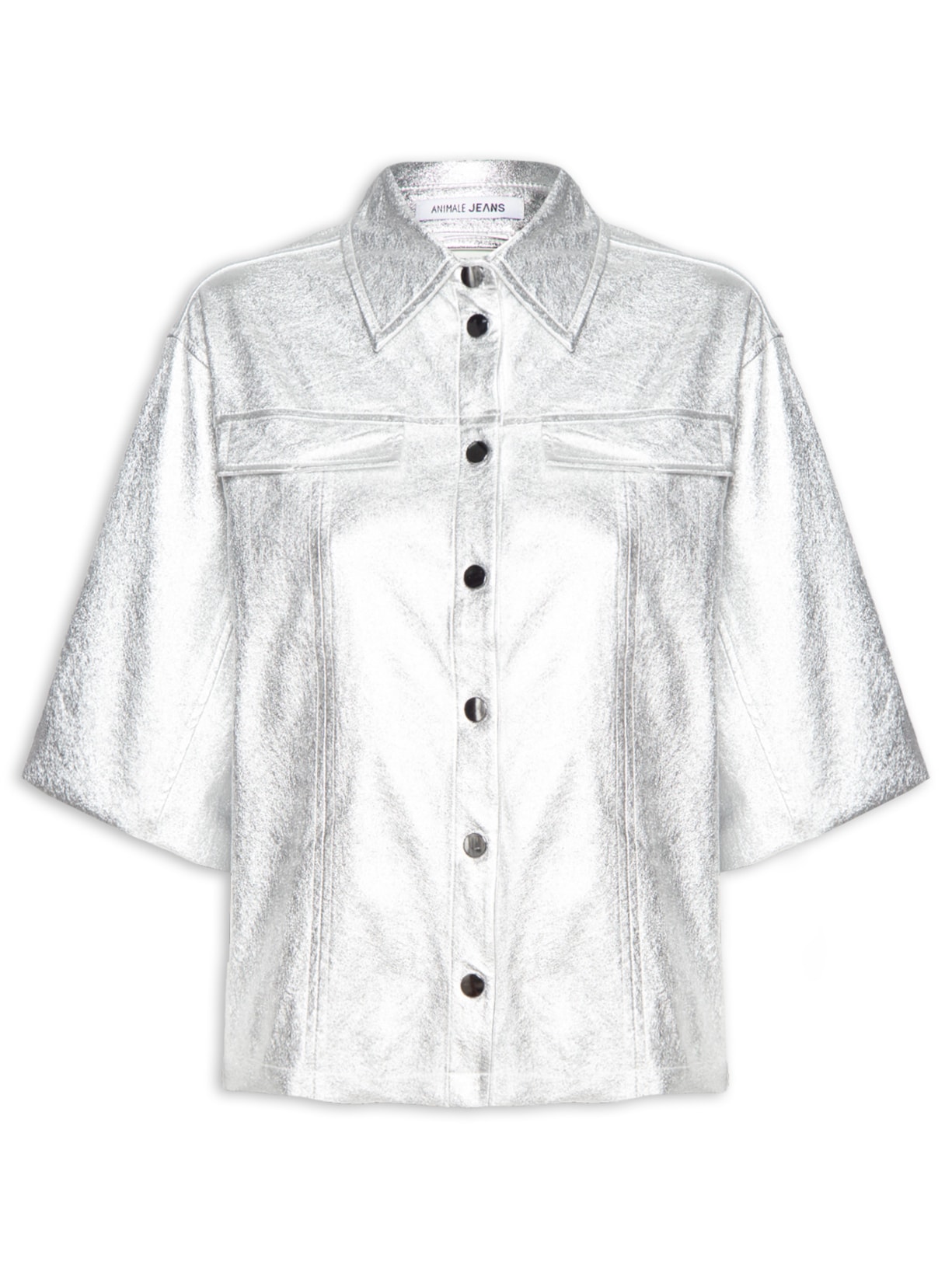 Camisa Feminina Like Leather Brilho Manga 3/4 - Prata