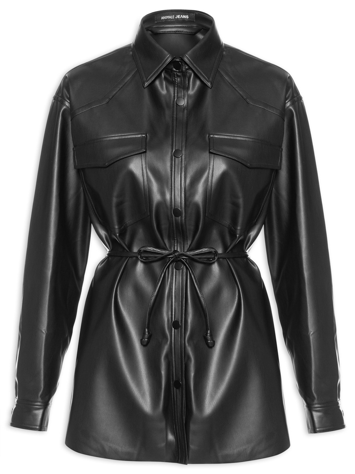 Camisa Feminina Like Leather Cordão Cintura - Preto