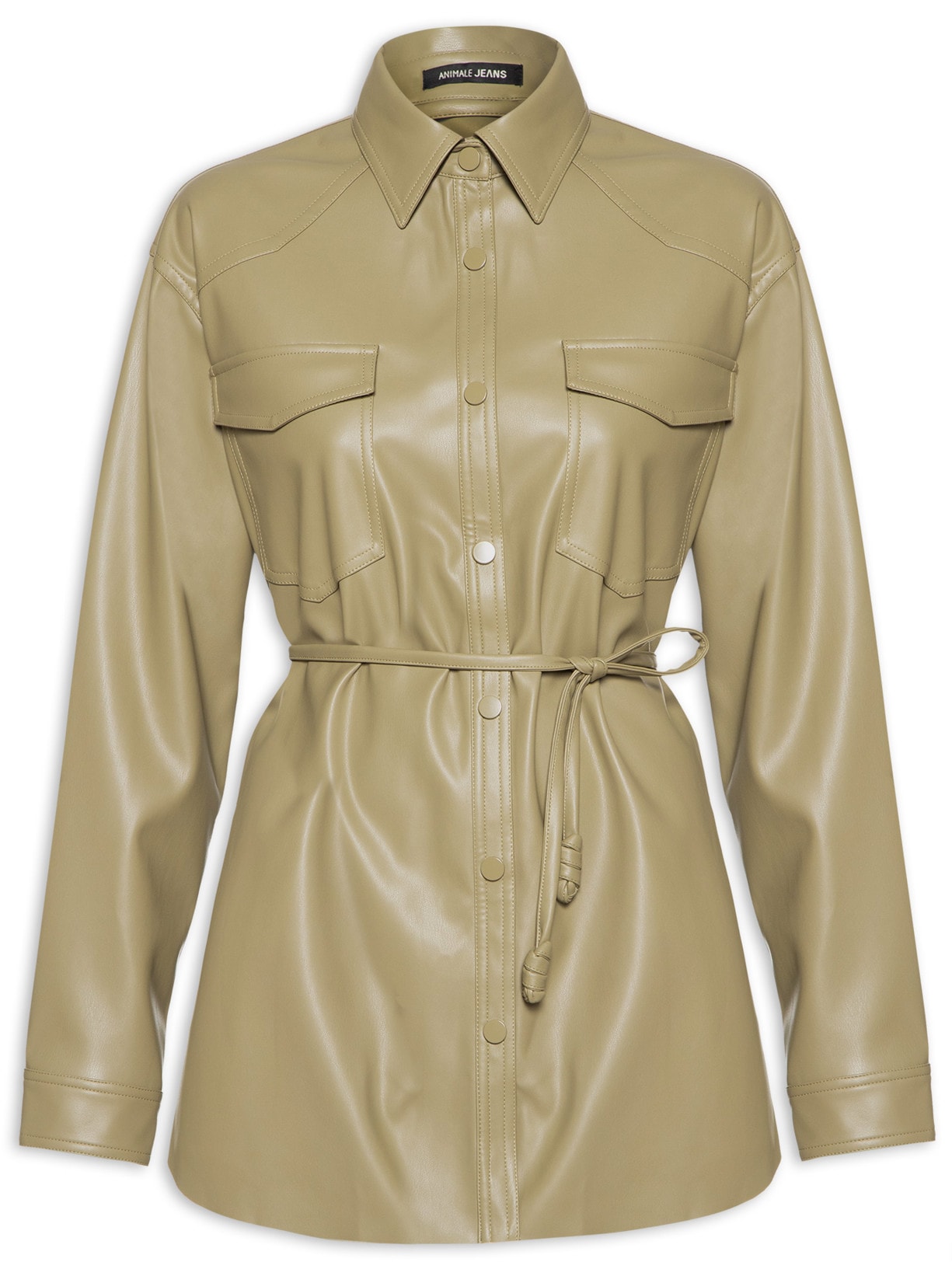 Camisa Feminina Like Leather Cordão Cintura - Verde