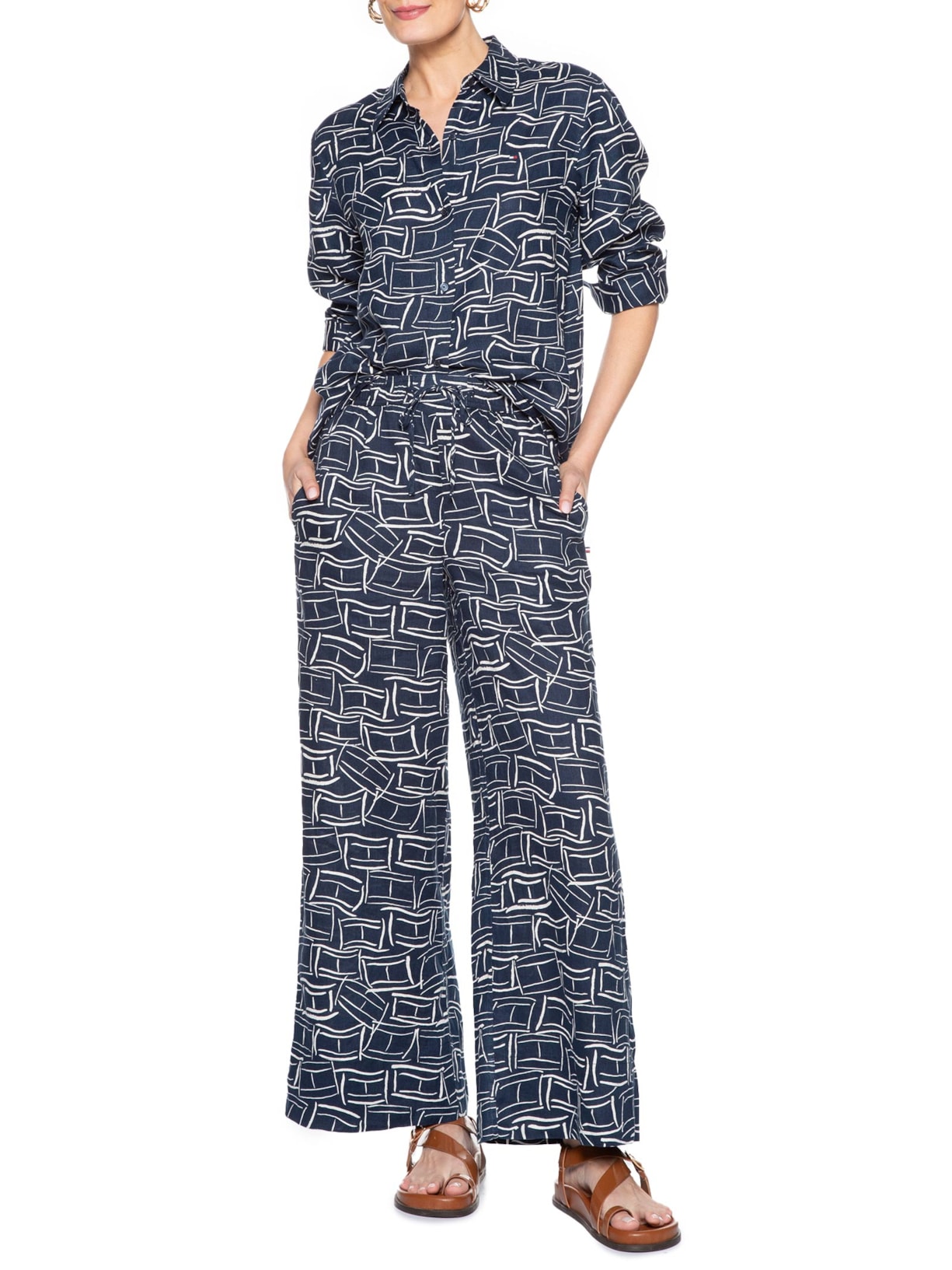 Camisa Feminina Linen Relaxed Azul Tommy Hilfiger