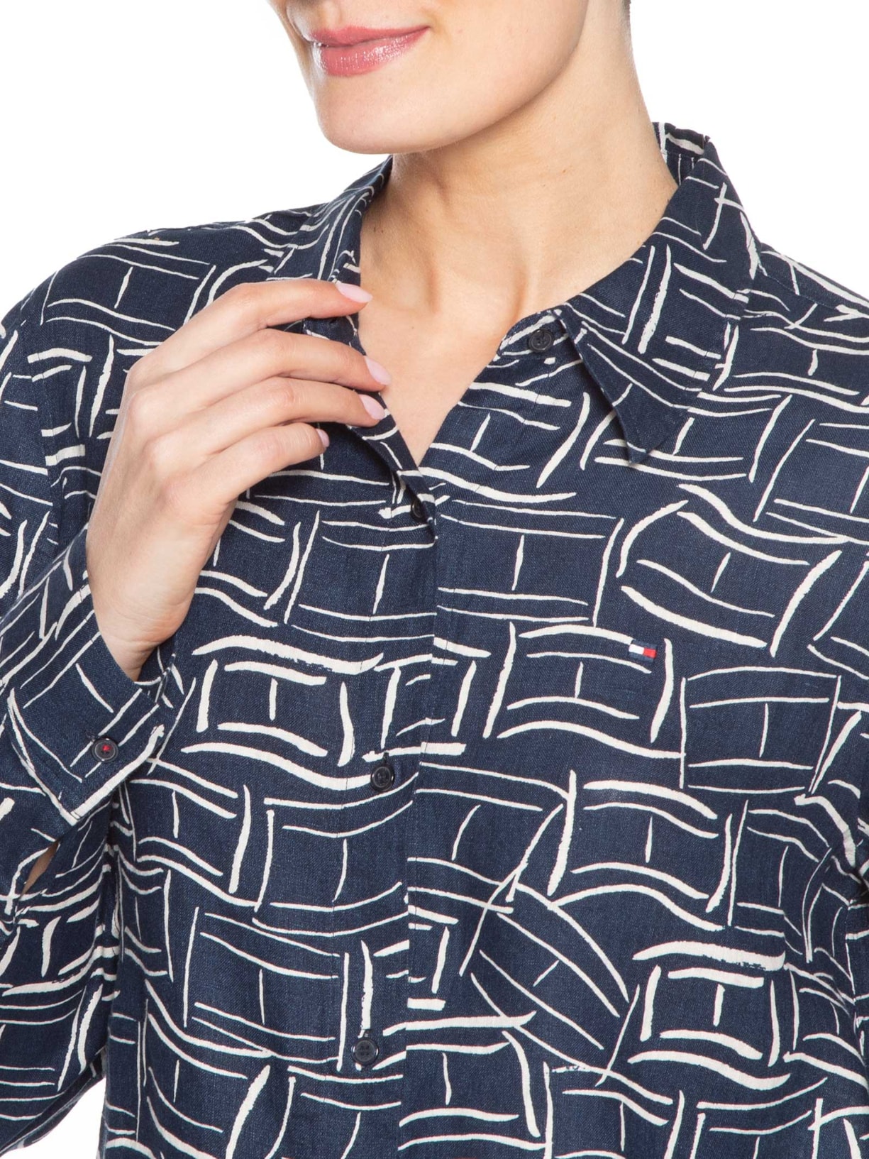 Camisa Feminina Linen Relaxed Azul Tommy Hilfiger