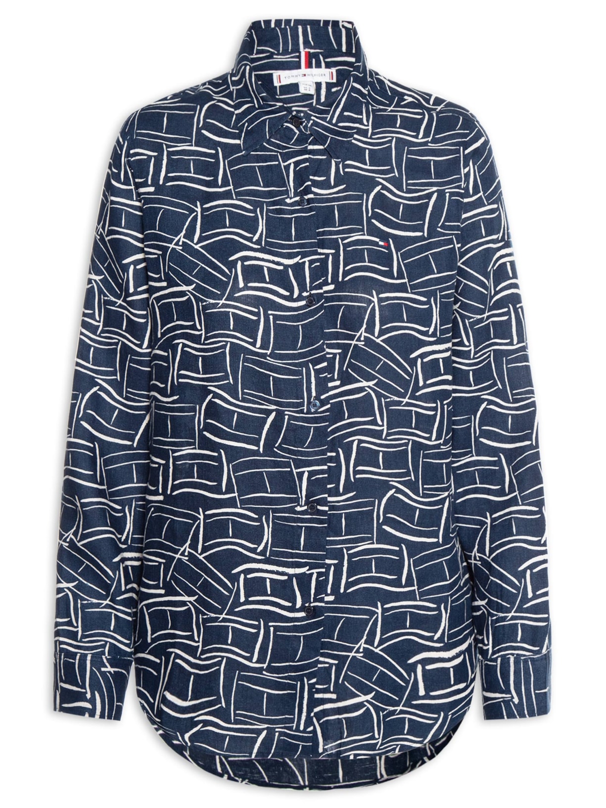 Camisa Feminina Linen Relaxed Azul Tommy Hilfiger