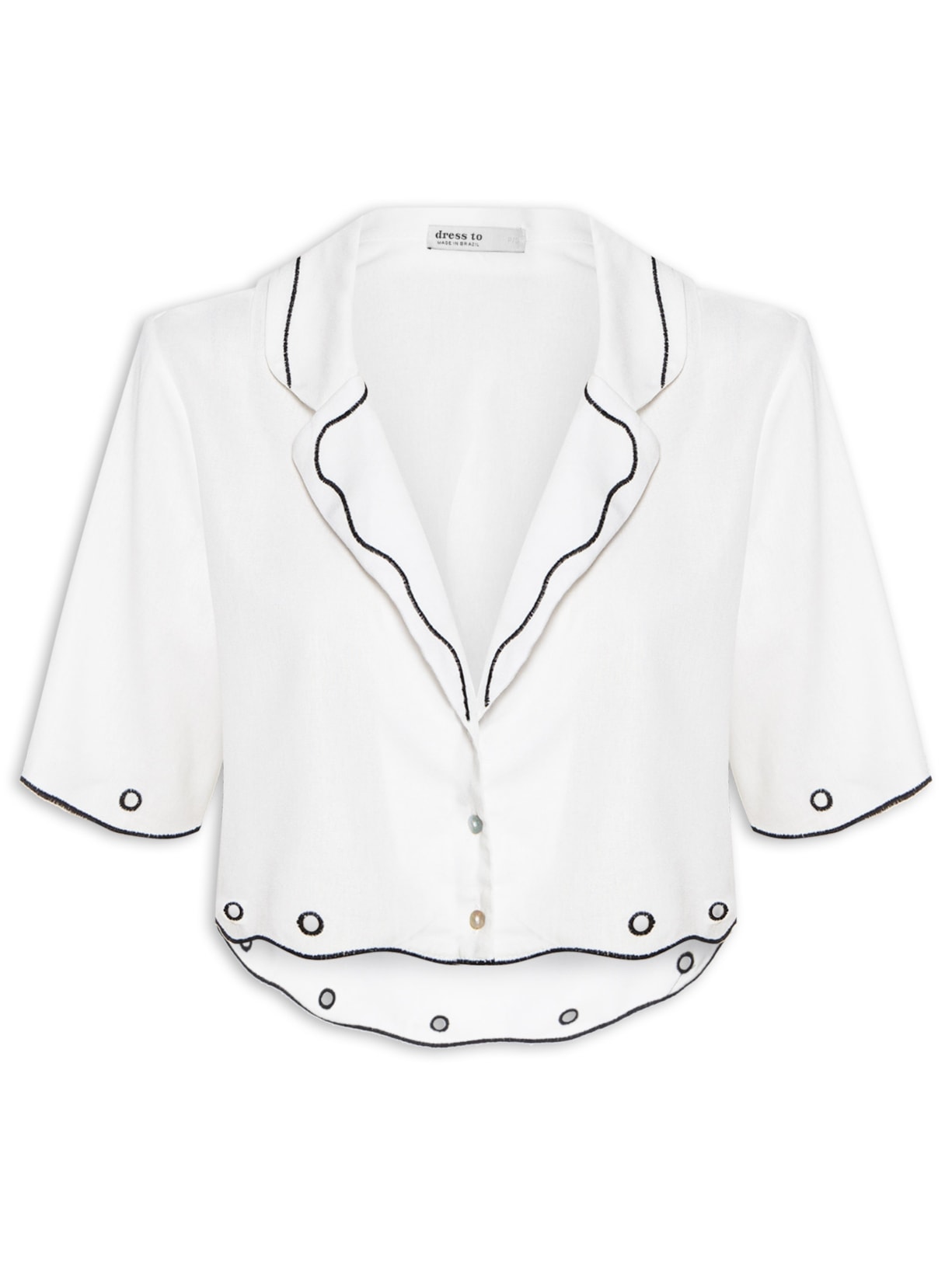 Camisa Feminina Linho Bordado Festonê - Off White