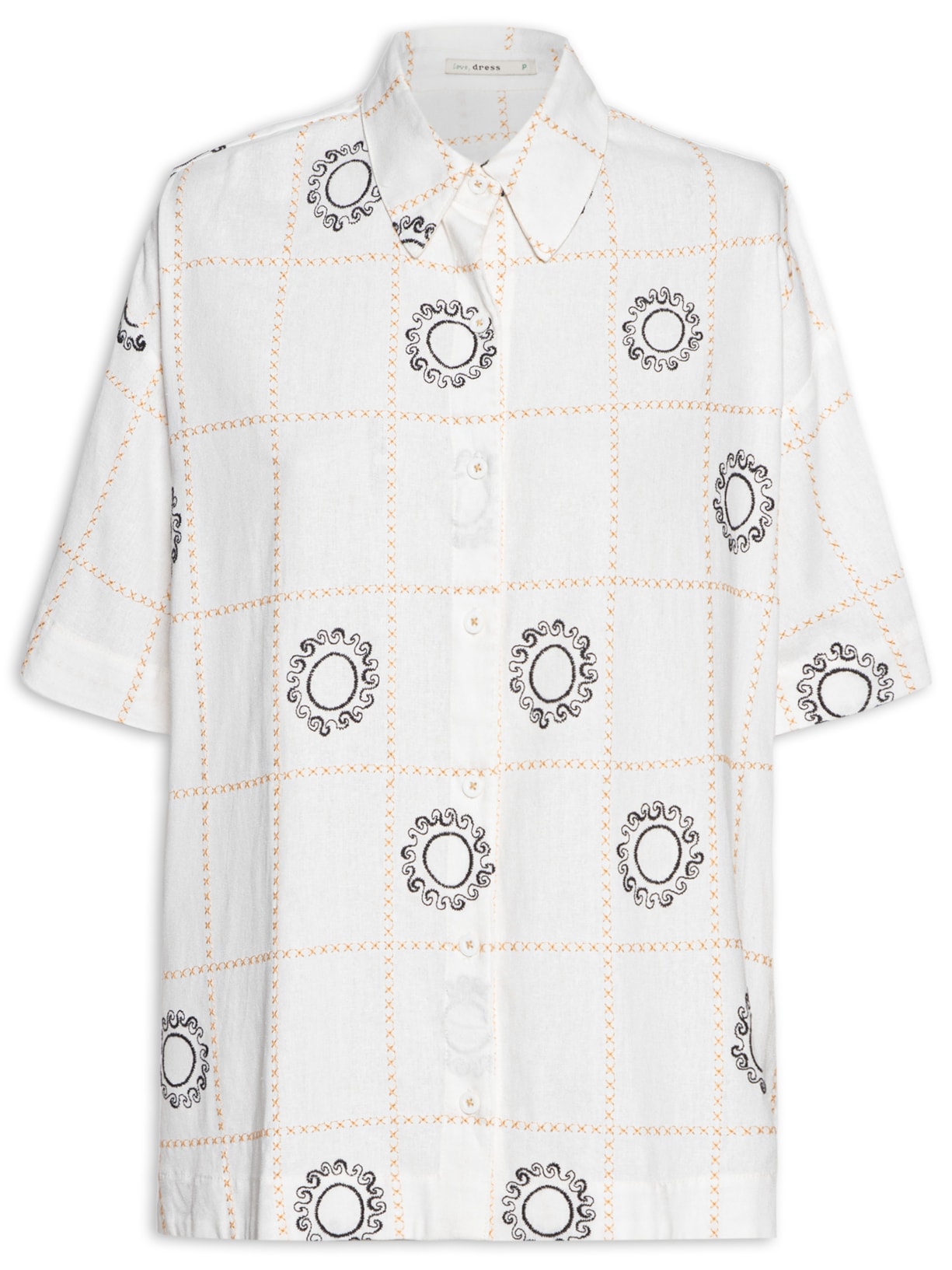 Camisa Feminina Linho Bordado Sol - Off White