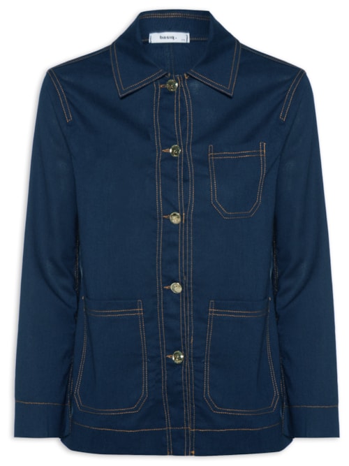 Camisa Feminina Linho com Bolsos – Azul