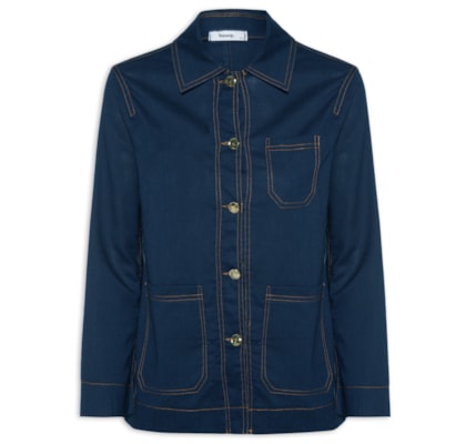 Camisa Feminina Linho com Bolsos - Azul