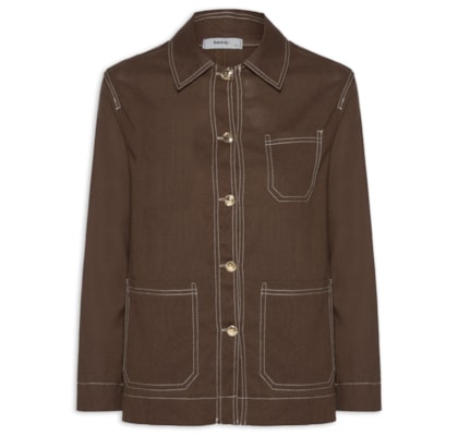 Camisa Feminina Linho com Bolsos - Marrom