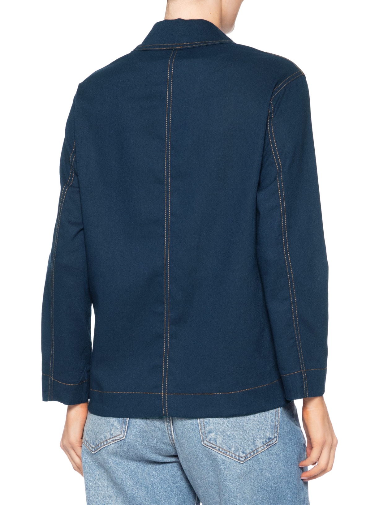 Camisa Feminina Linho com Bolsos – Azul Basiq