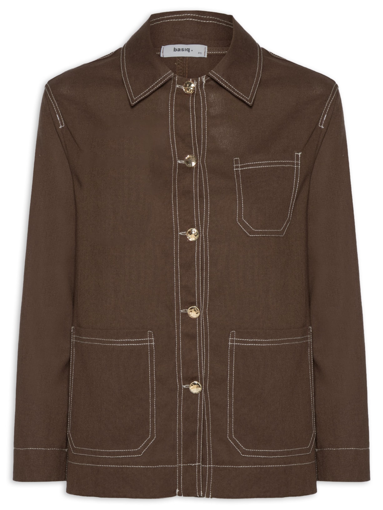 Camisa Feminina Linho com Bolsos – Marrom Basiq