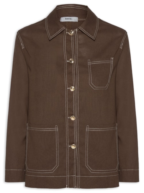 Camisa Feminina Linho com Bolsos – Marrom