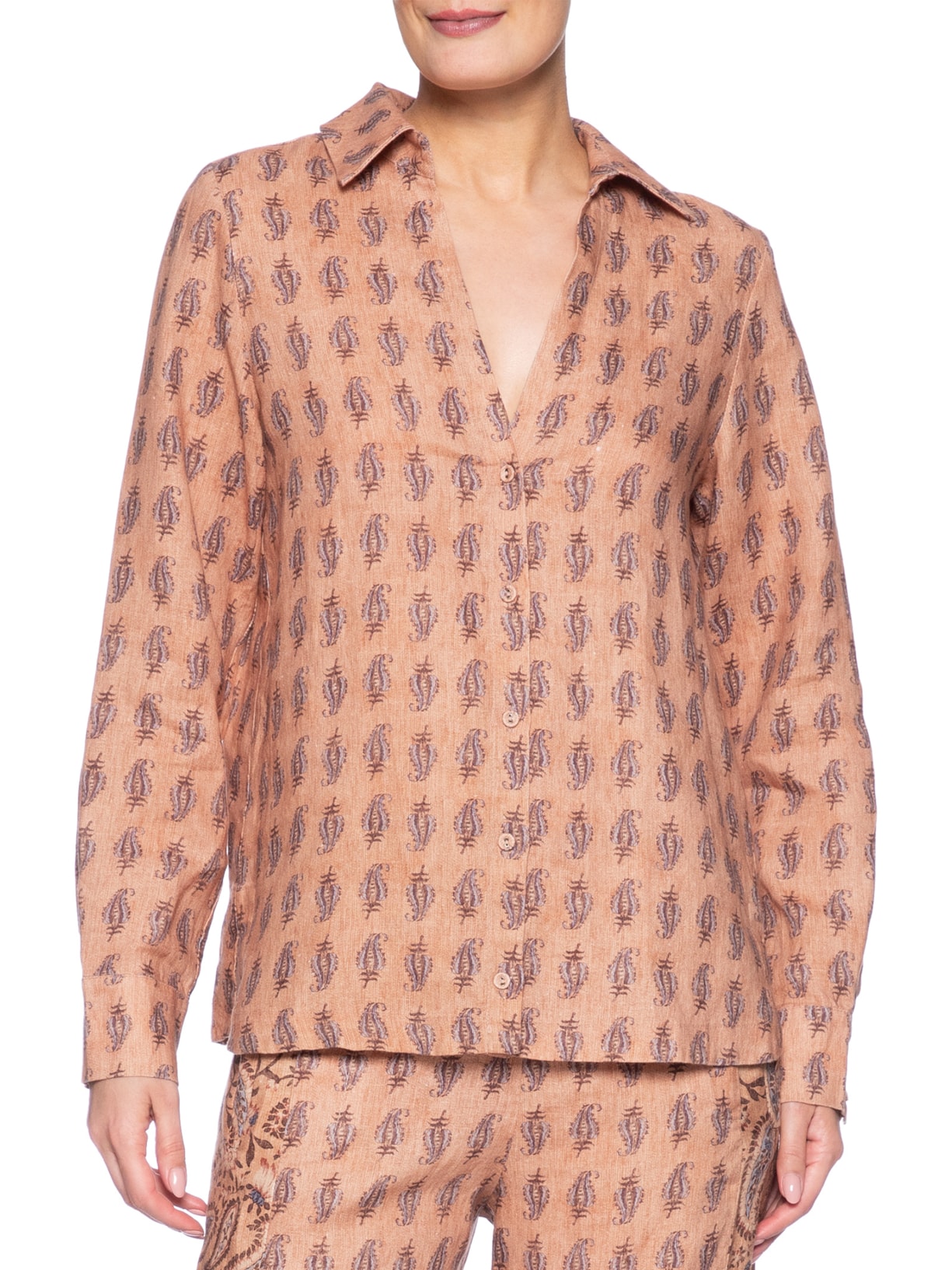 Camisa Feminina Linho Estampa Hippie Compose Ginger Rosa Maria Filó