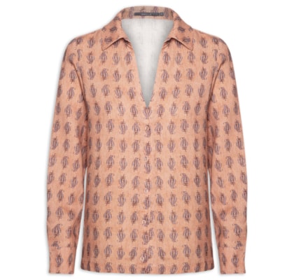 Camisa Feminina Linho Estampa Hippie Compose Ginger - Rosa