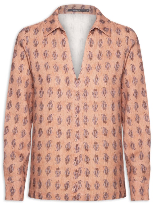 Camisa Feminina Linho Estampa Hippie Compose Ginger - Rosa