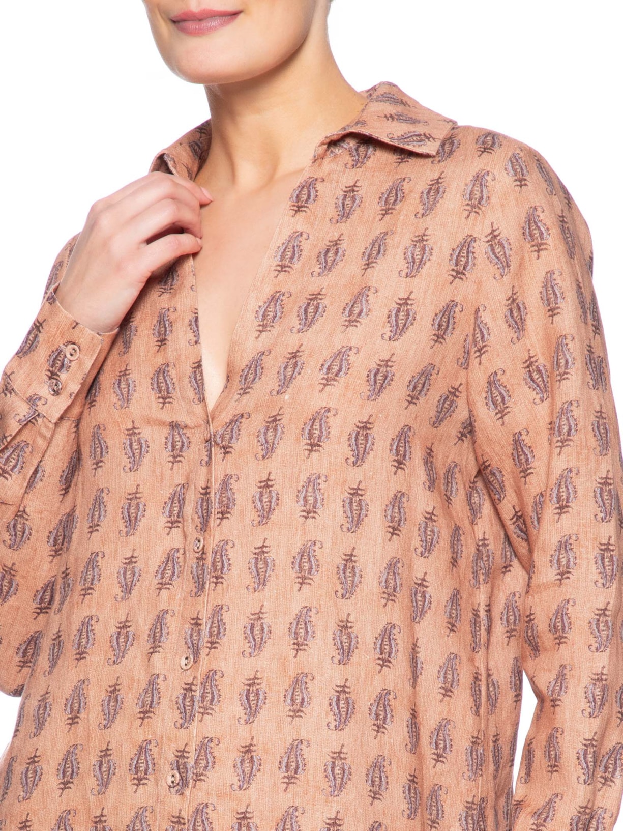 Camisa Feminina Linho Estampa Hippie Compose Ginger Rosa Maria Filó