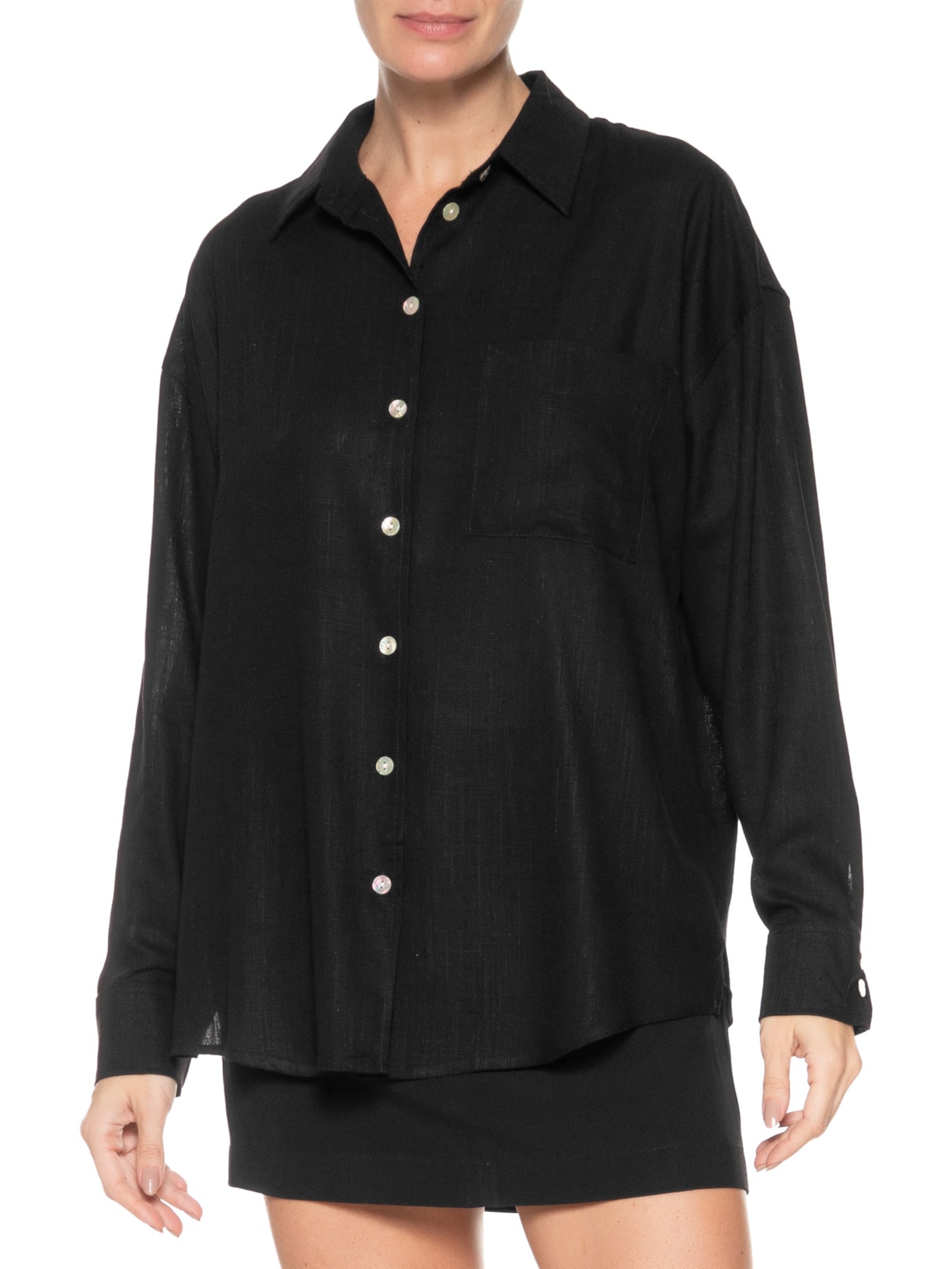 Camisa Feminina Linho Preto Market 33