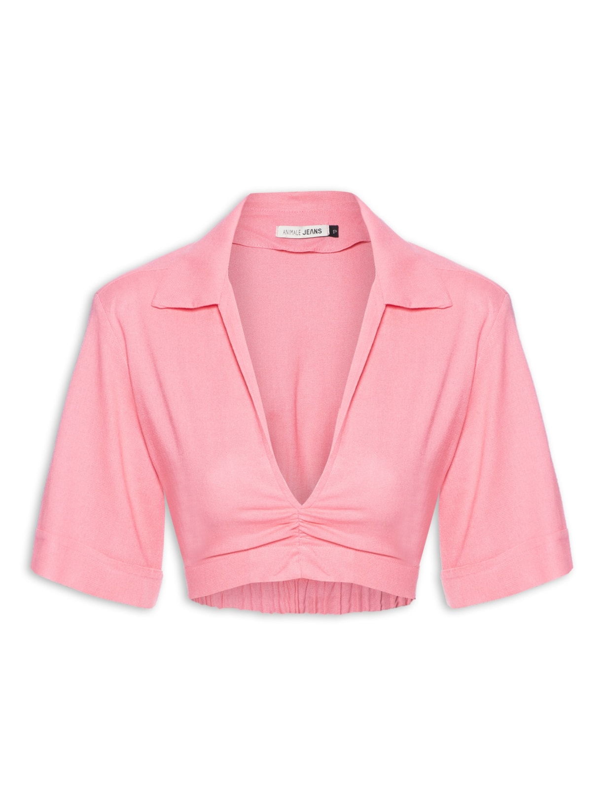 Camisa Feminina Linho Strawberry Franzido - Rosa