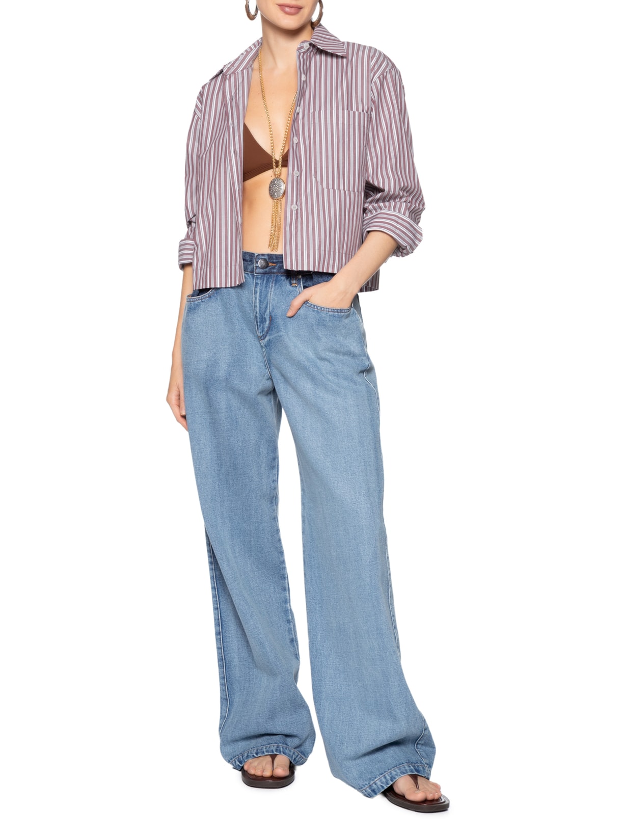 Camisa Feminina Listra Bordeaux Vermelho Animale
