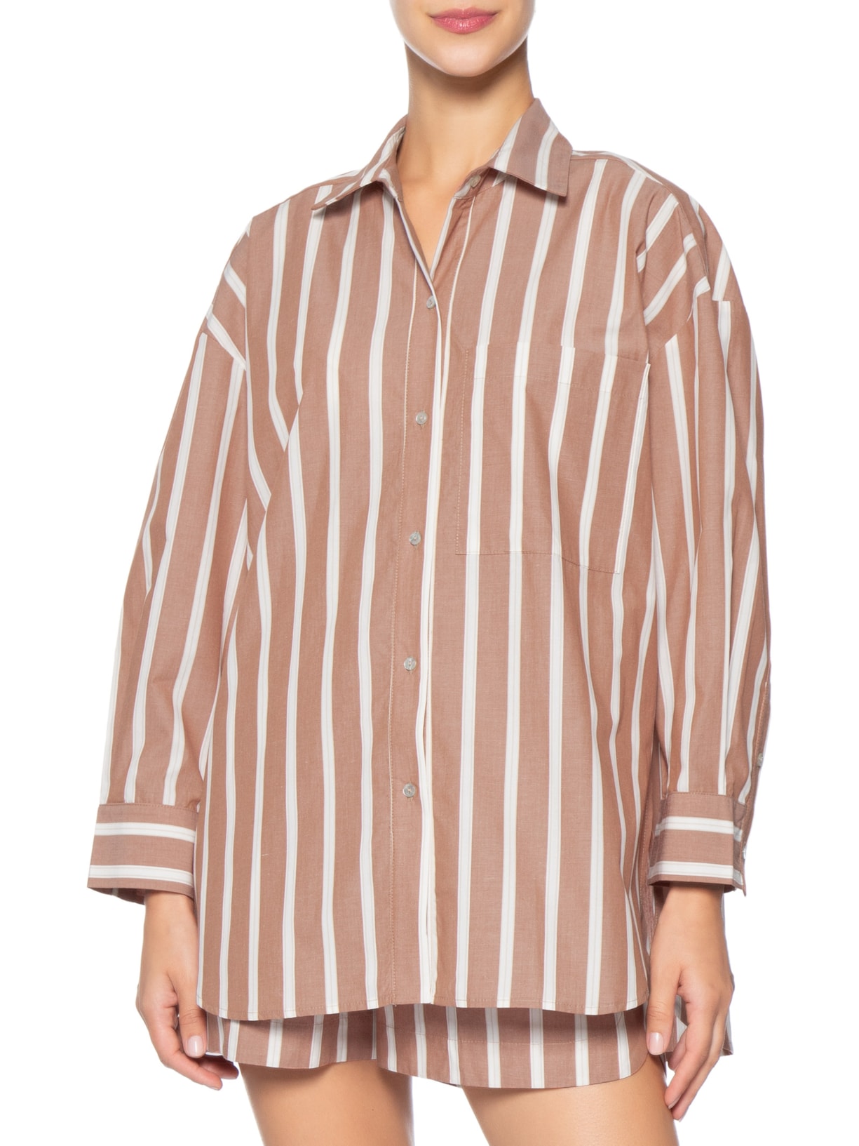 Camisa Feminina Listra Fio Tinto Marrom Lenny Niemeyer