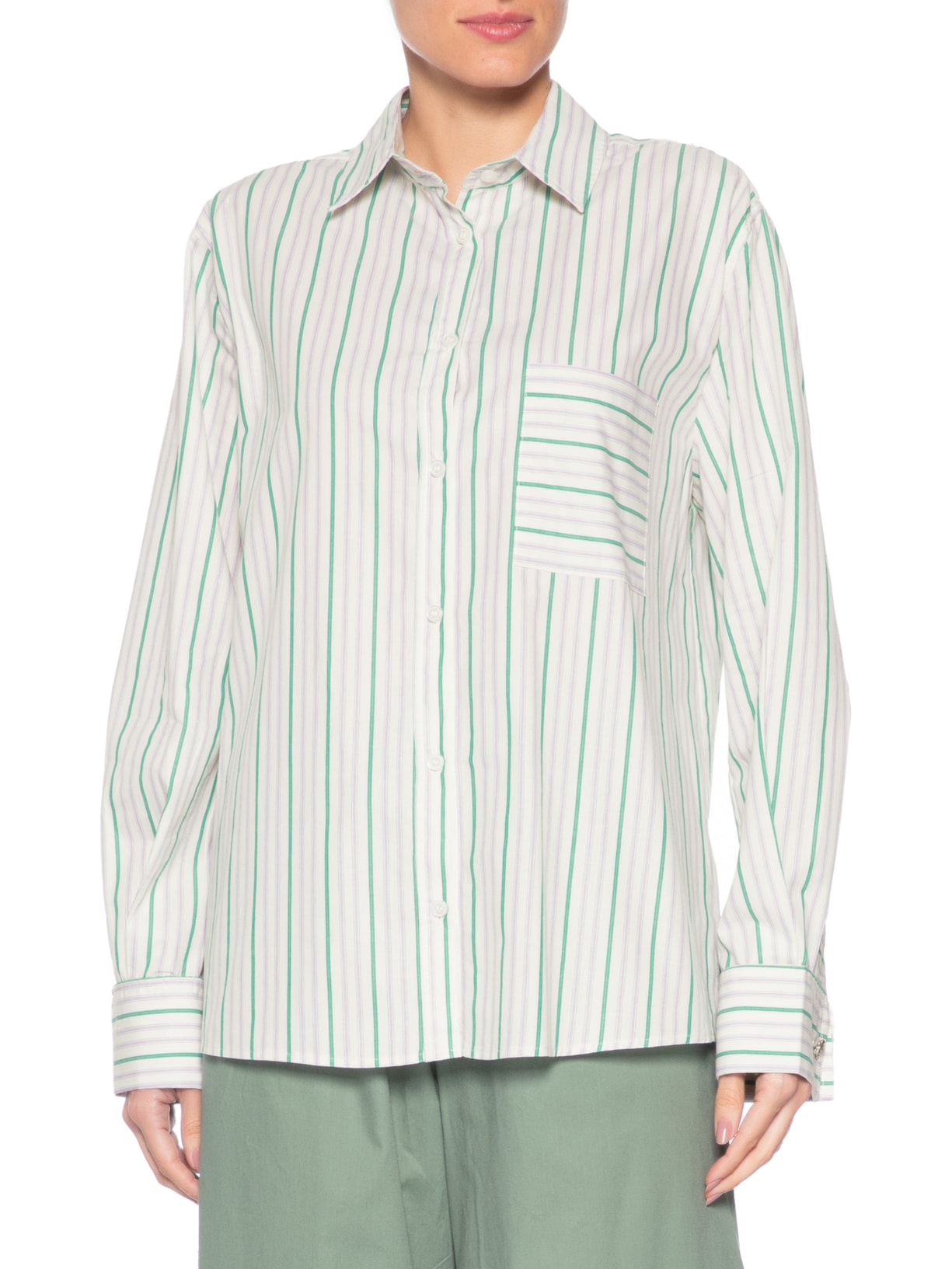Camisa Feminina Listra Lilás Exotique Verde Animale
