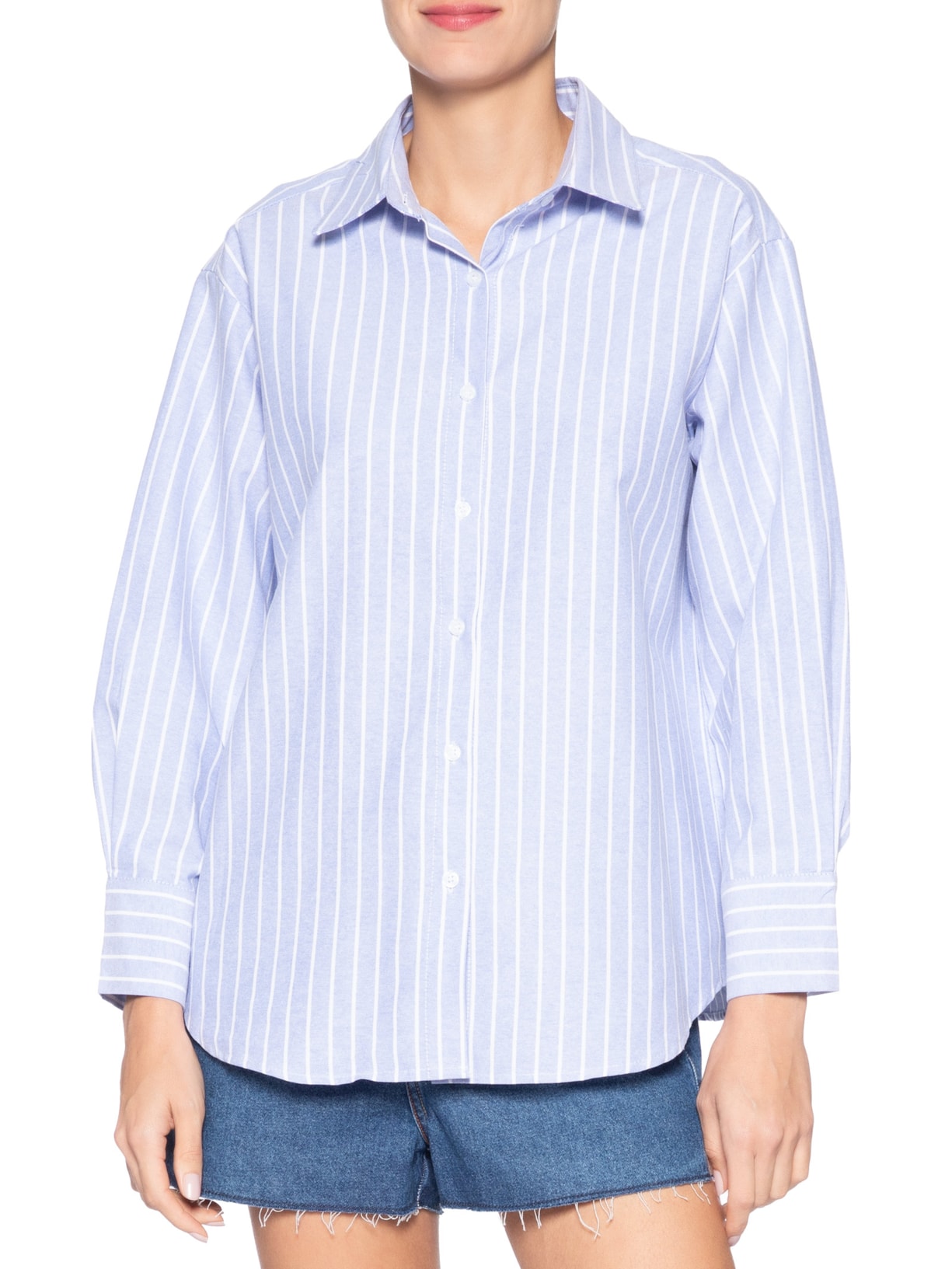 Camisa Feminina Listrada Azul Market 33