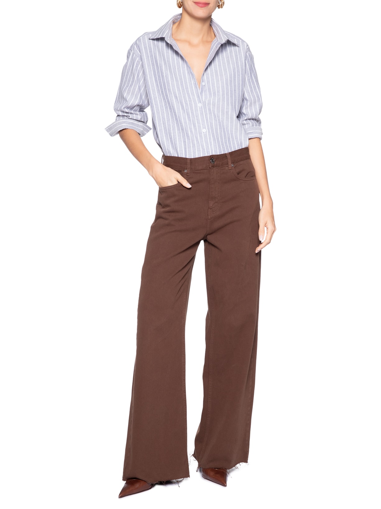 Camisa Feminina Listrada Cinza Market 33