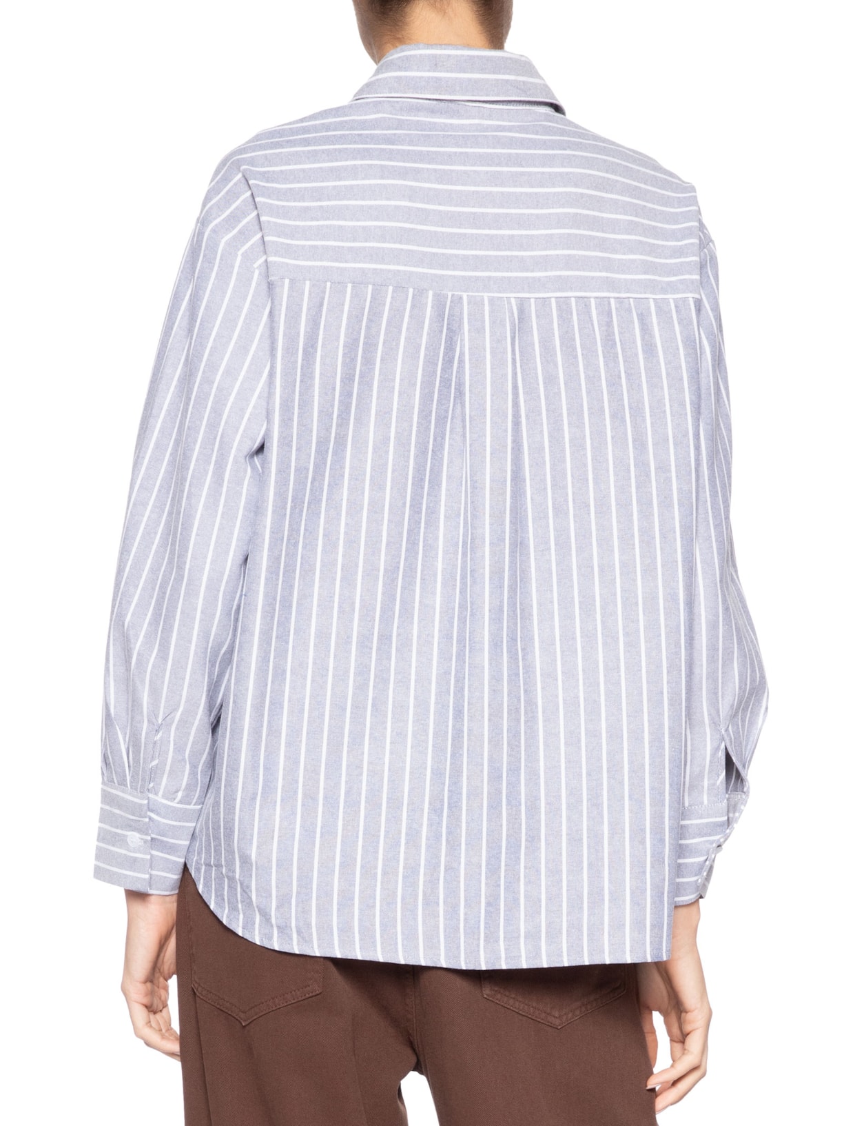 Camisa Feminina Listrada Cinza Market 33