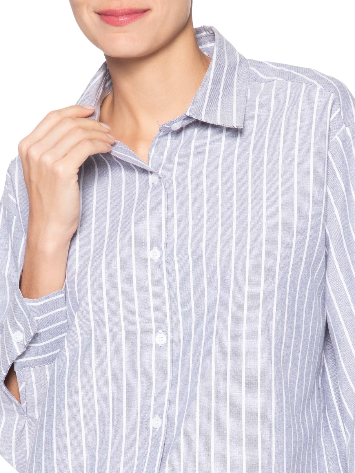 Camisa Feminina Listrada Cinza Market 33