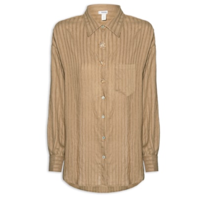 Camisa Feminina Listrada Com Bolso - Bege