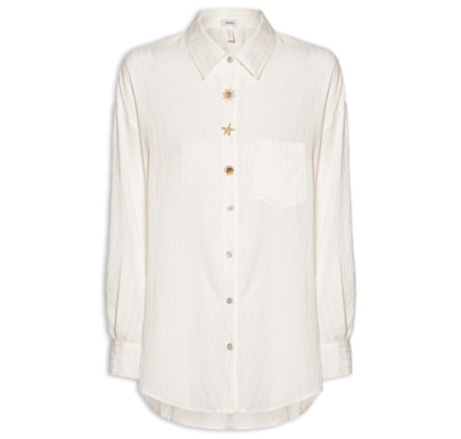 Camisa Feminina Listrada Com Bolso - Branco