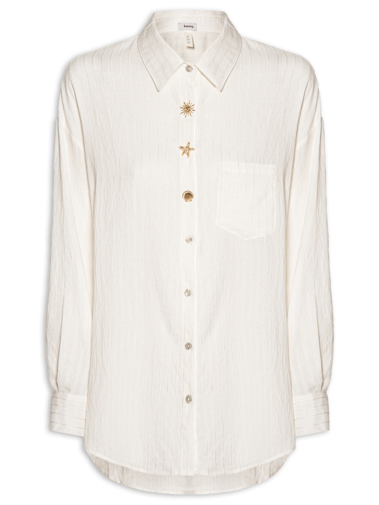 Camisa Feminina Listrada Com Bolso - Branco