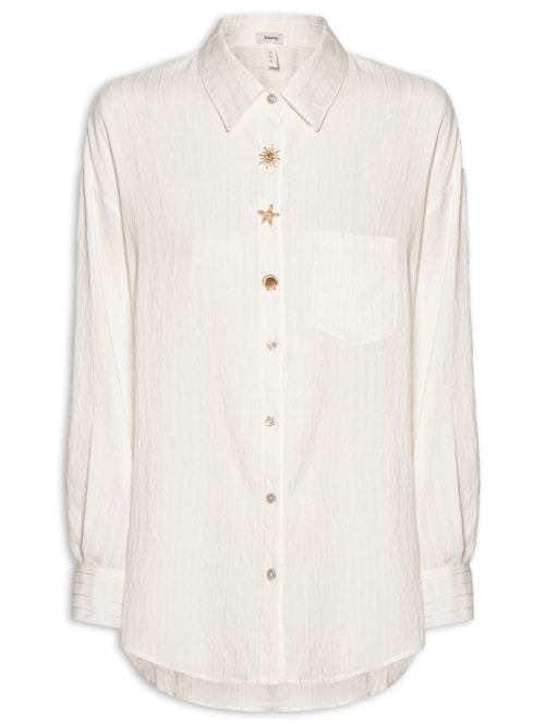Camisa Feminina Listrada Com Bolso - Branco