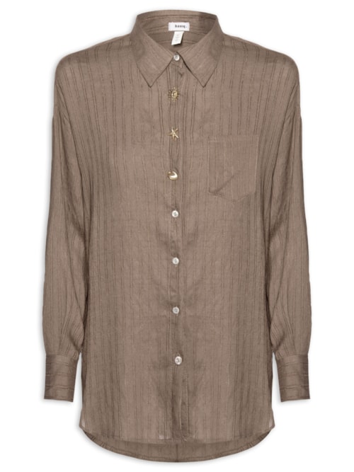 Camisa Feminina Listrada Com Bolso - Marrom