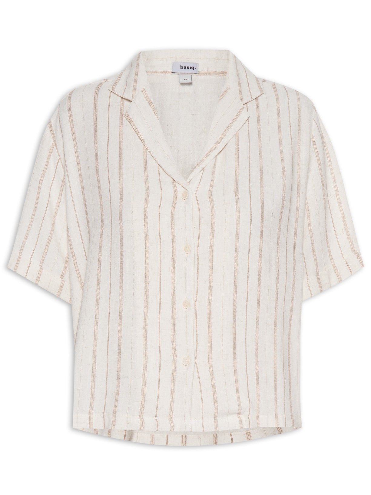 Camisa Feminina Listrada Com Linho Bege Basiq