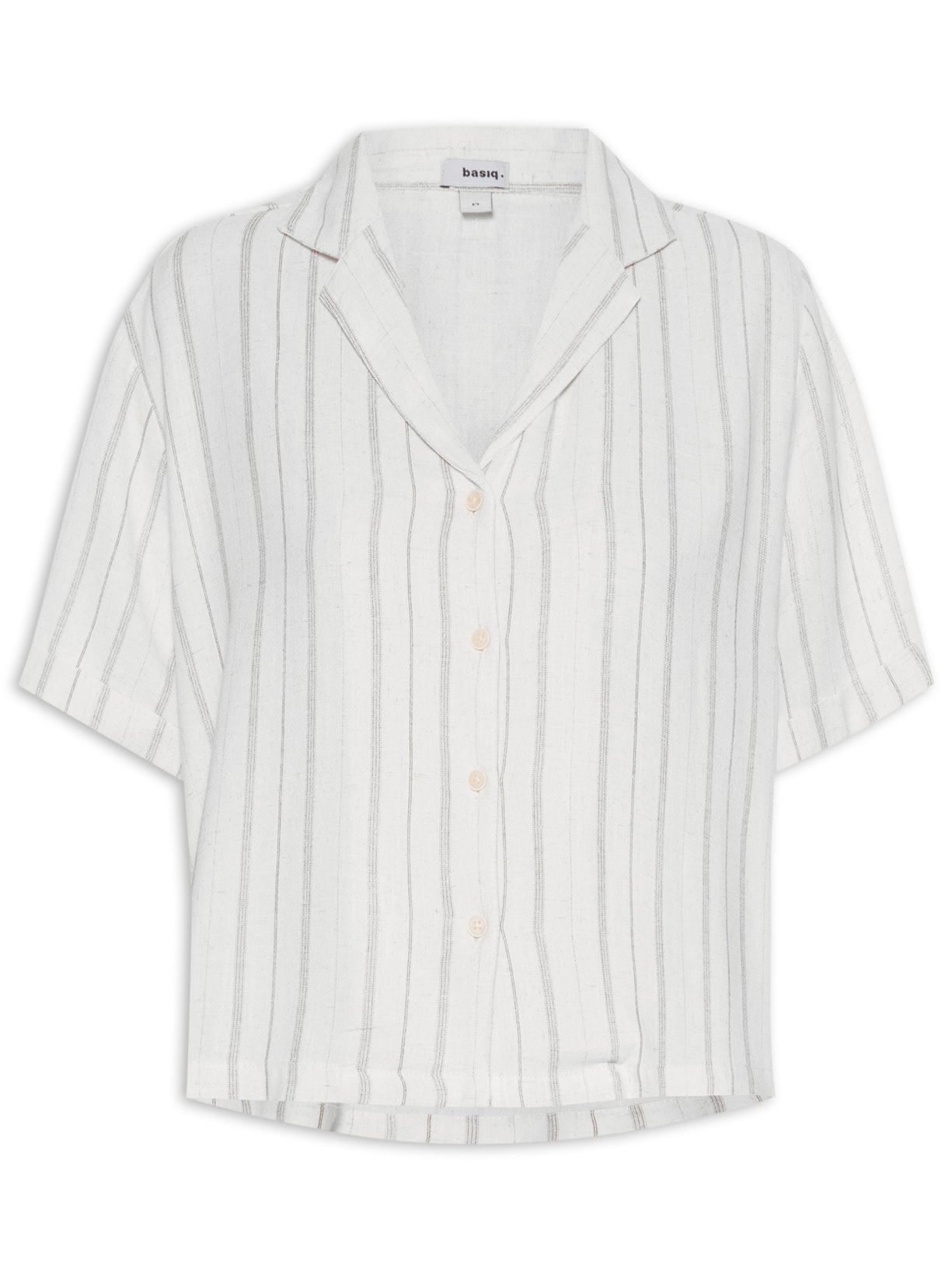 Camisa Feminina Listrada Com Linho Off White Basiq