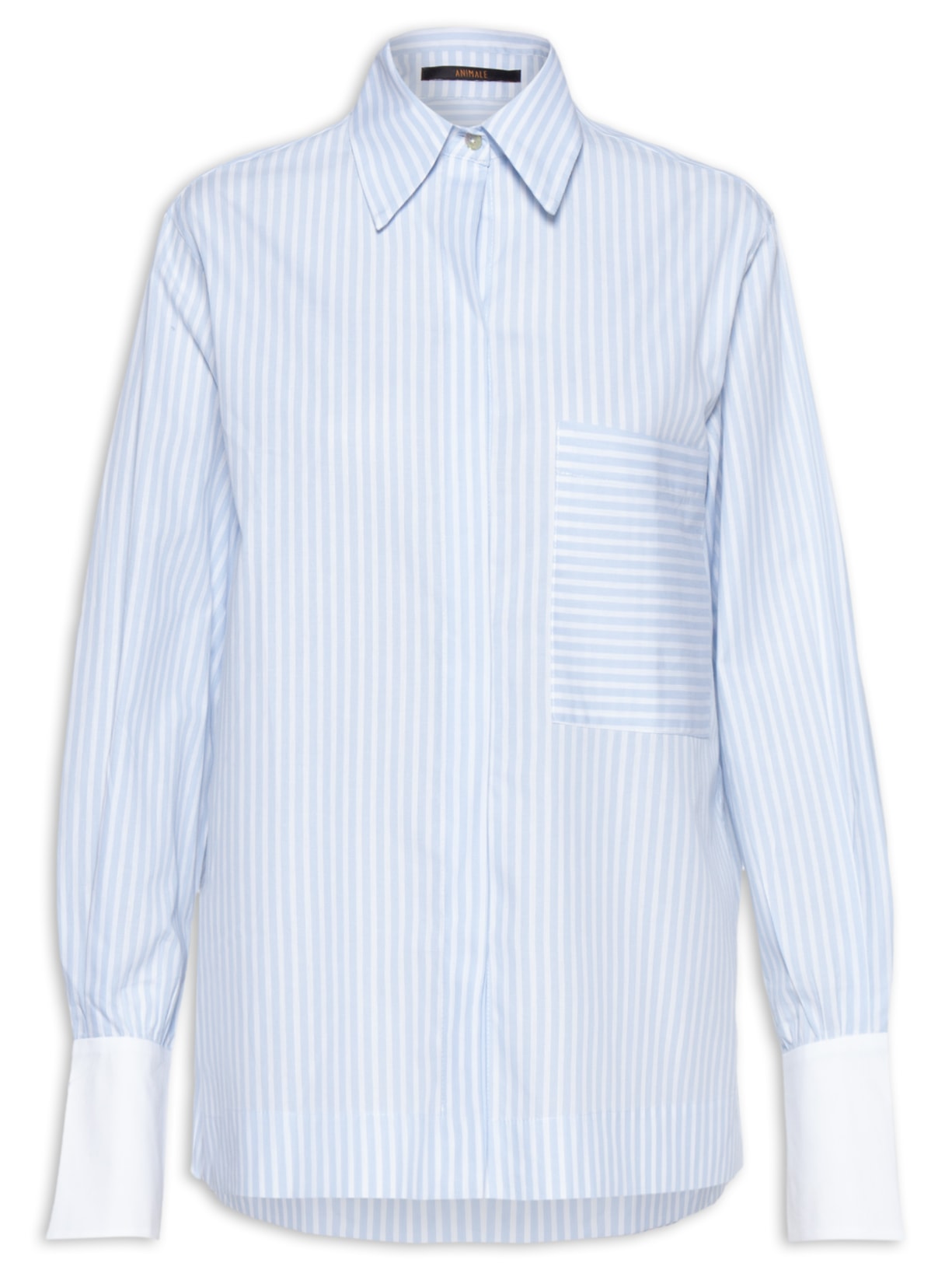 Camisa Feminina Listrada com Punho Contrastante - Azul