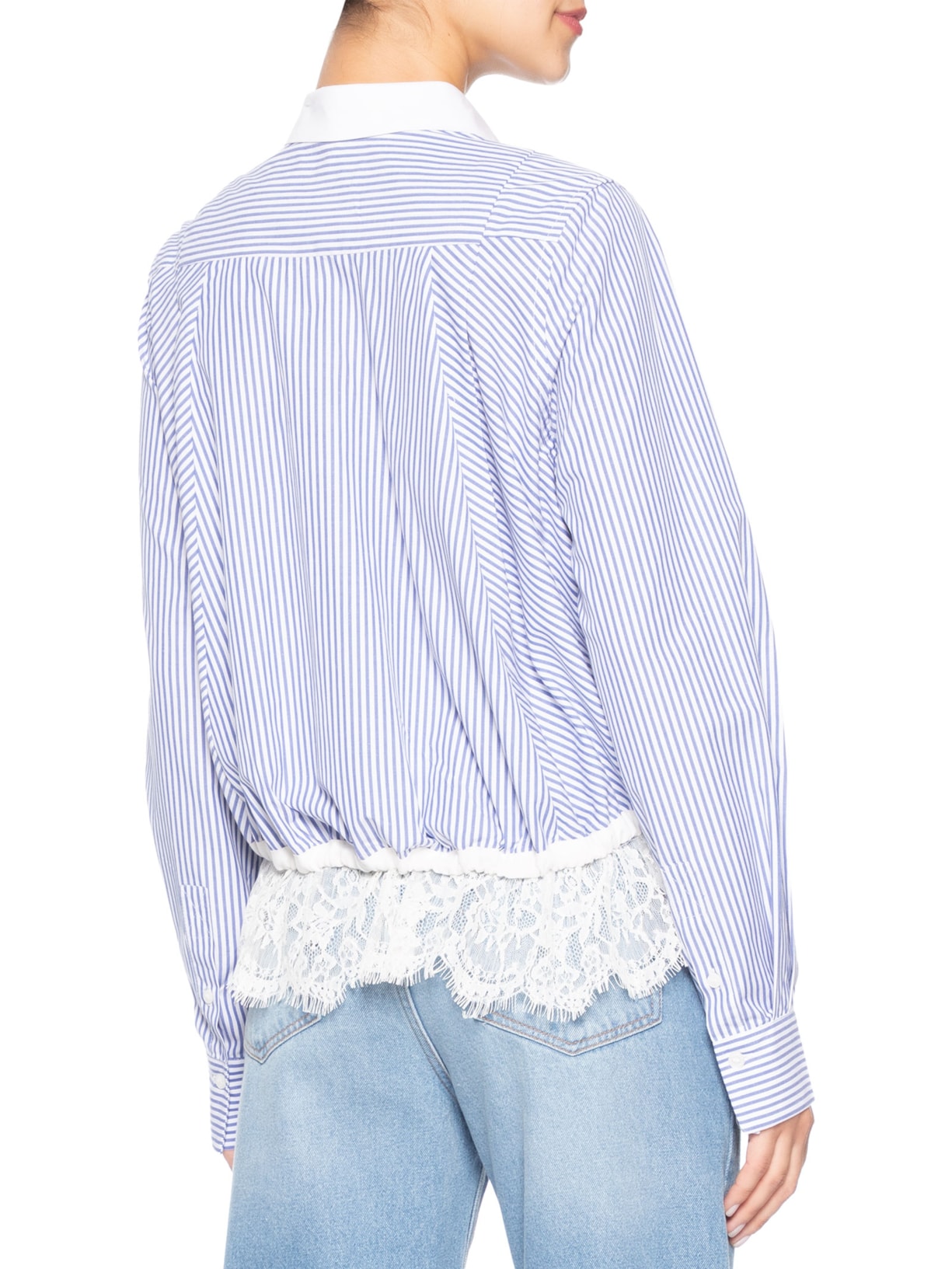 Camisa Feminina Listrada com Renda Azul Animale