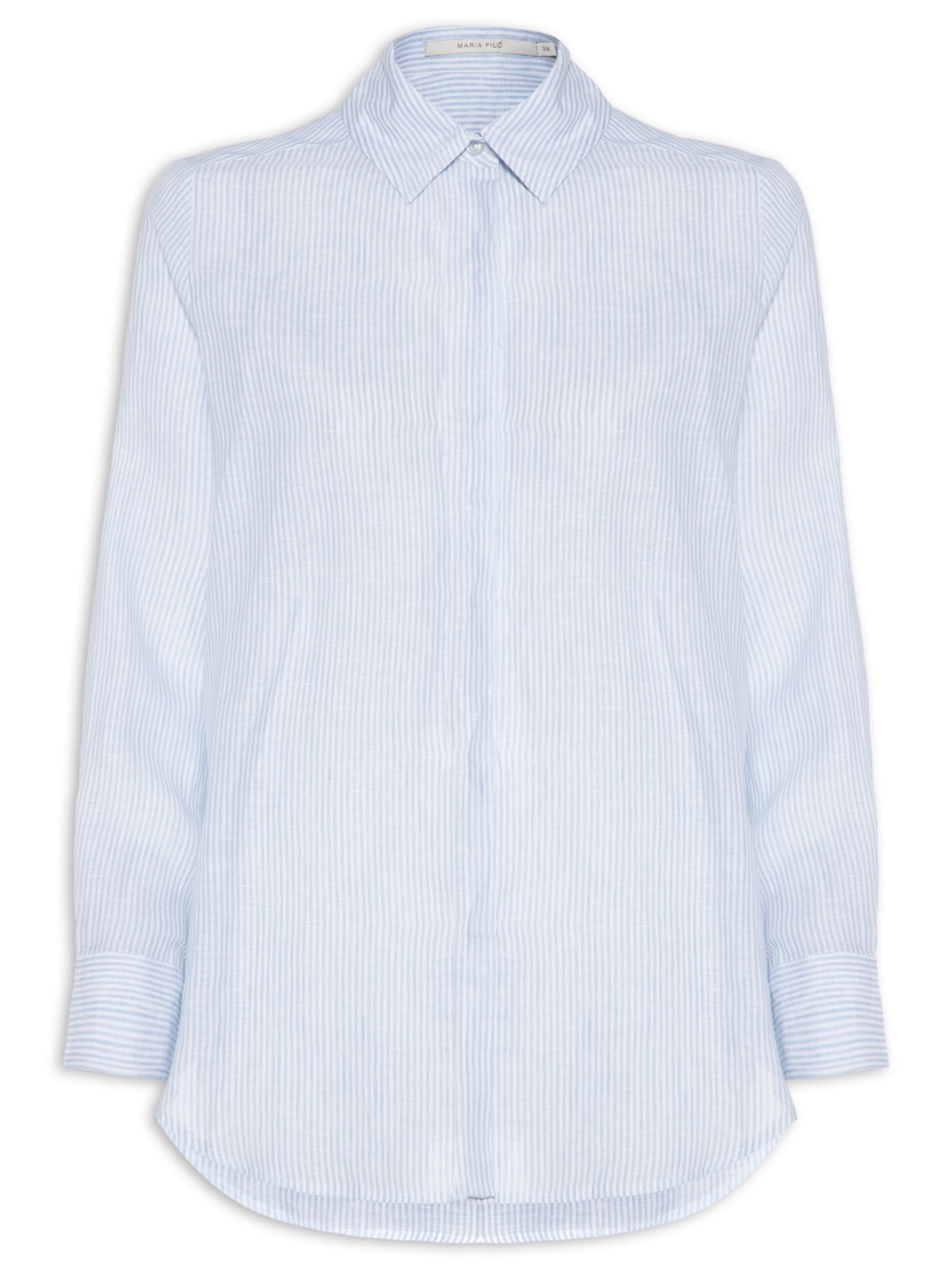 Camisa Feminina Listrada Linho Azul Maria Filó