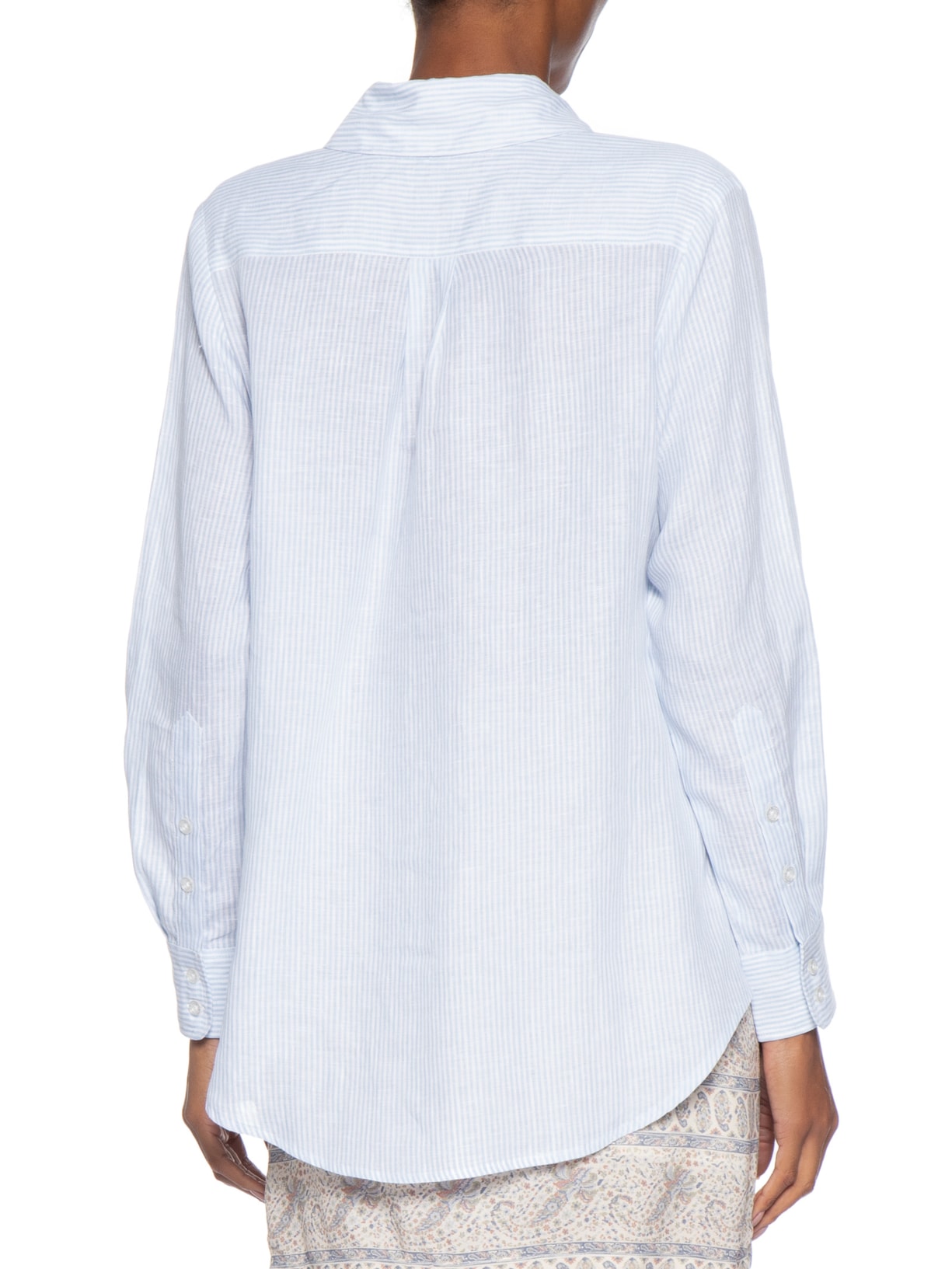 Camisa Feminina Listrada Linho Azul Maria Filó
