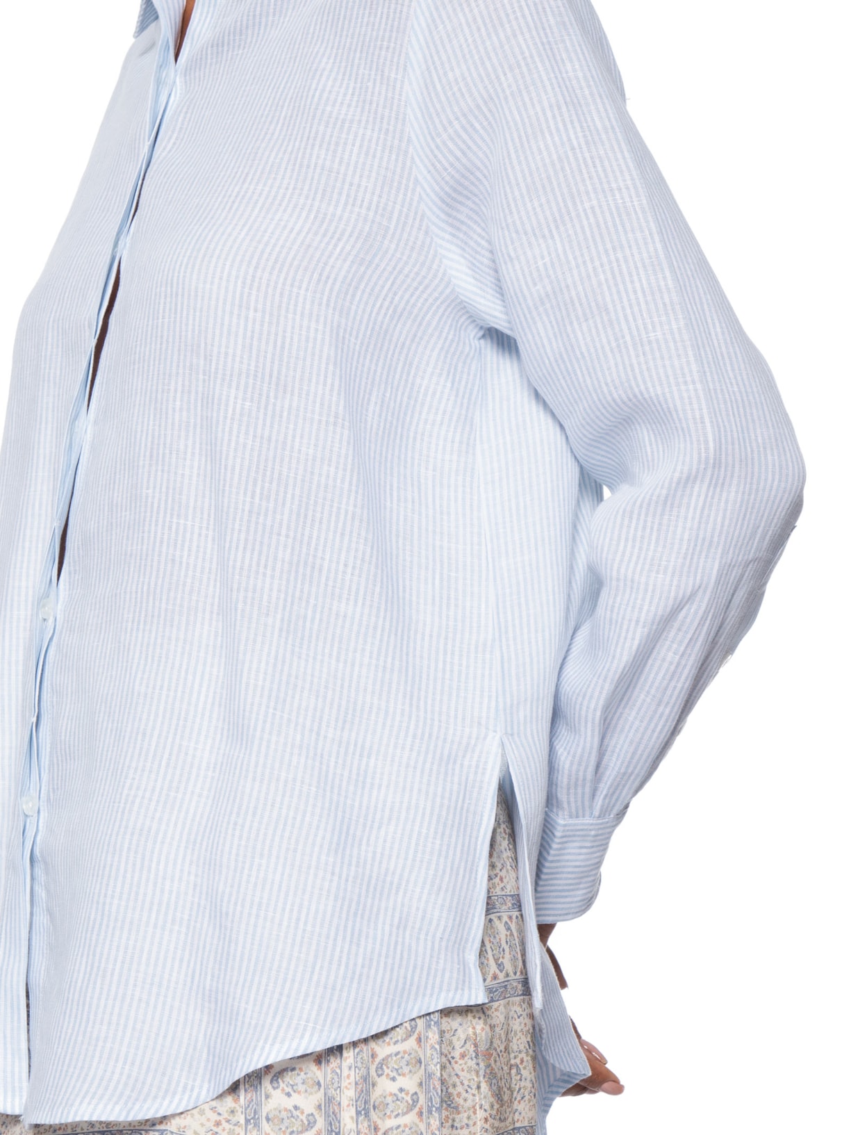 Camisa Feminina Listrada Linho Azul Maria Filó