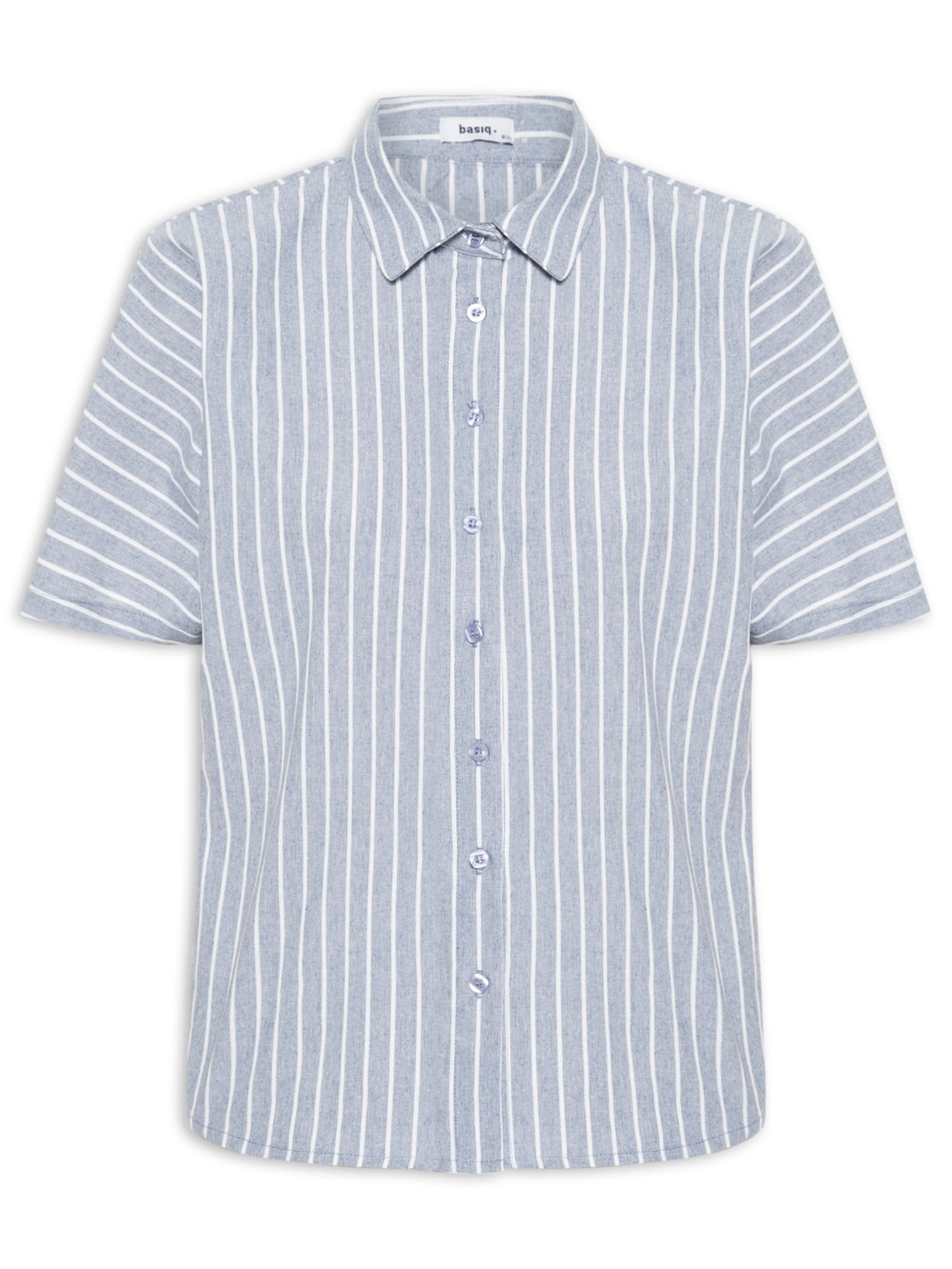 Camisa Feminina Listrada Manga Curta - Azul