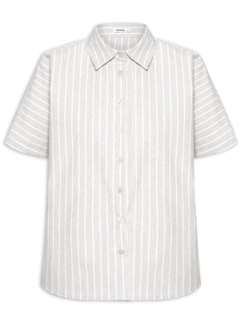 Camisa Feminina Listrada Manga Curta - Cinza